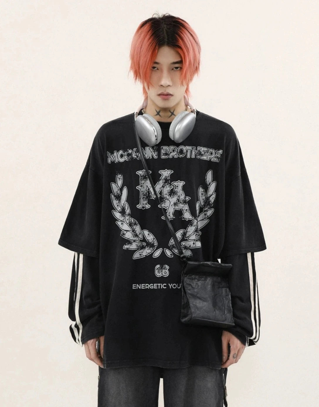 two piece line street logo long T shirt BZ11911