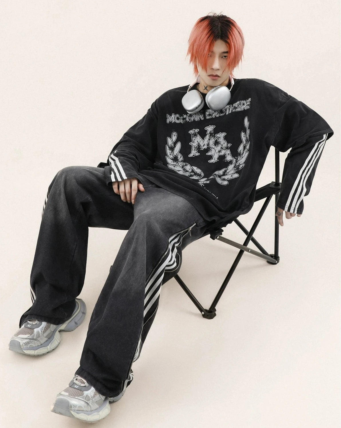 two piece line street logo long T shirt BZ11911