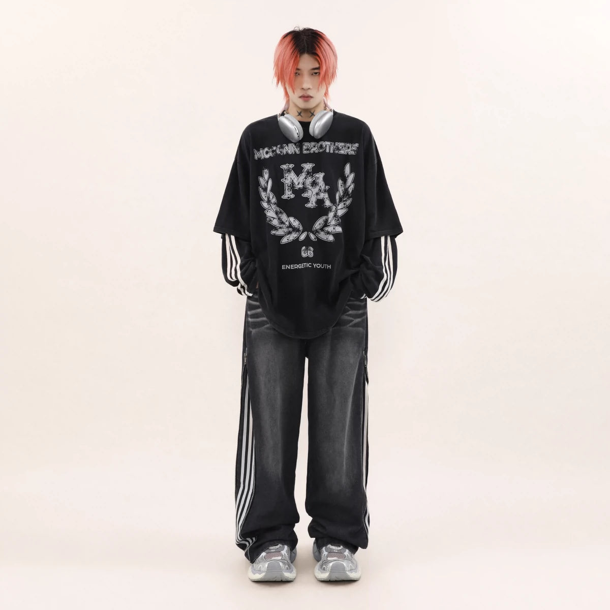 two piece line street logo long T shirt BZ11911