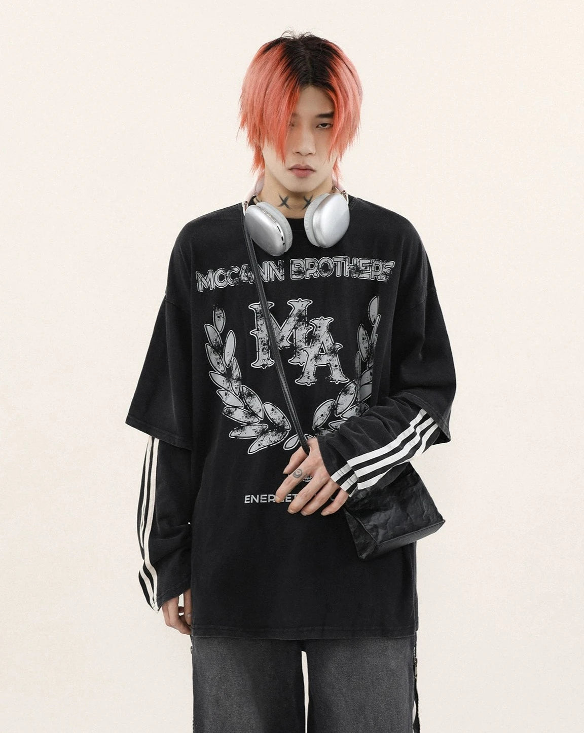 two piece line street logo long T shirt BZ11911