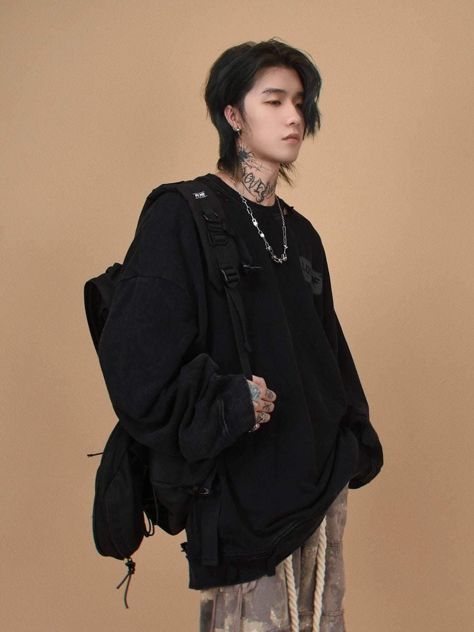 ネックダメージロングTシャツ BZ11785