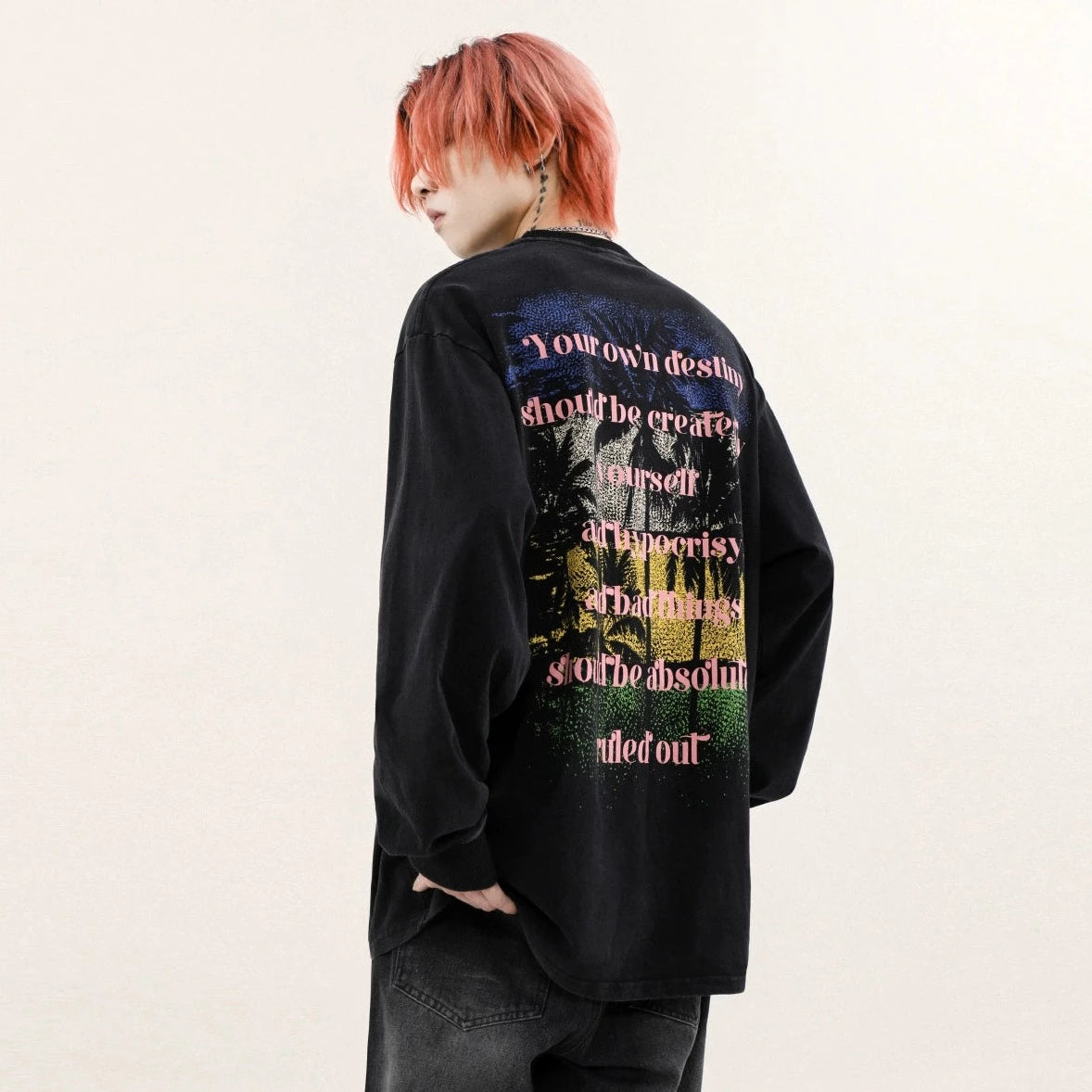 バックビックプリントロングTシャツ BZ11750