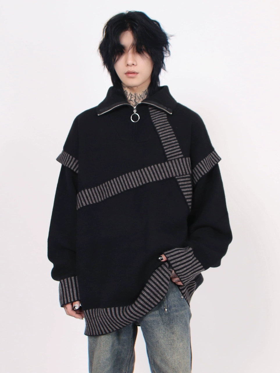 ハーフジップデザインルーズセーター BZ11791