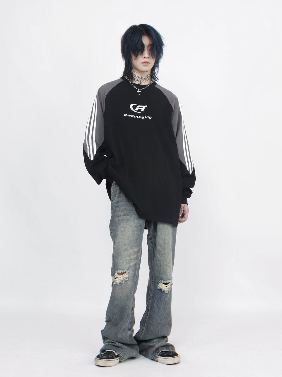 コントラストラインロングTシャツ BZ11799
