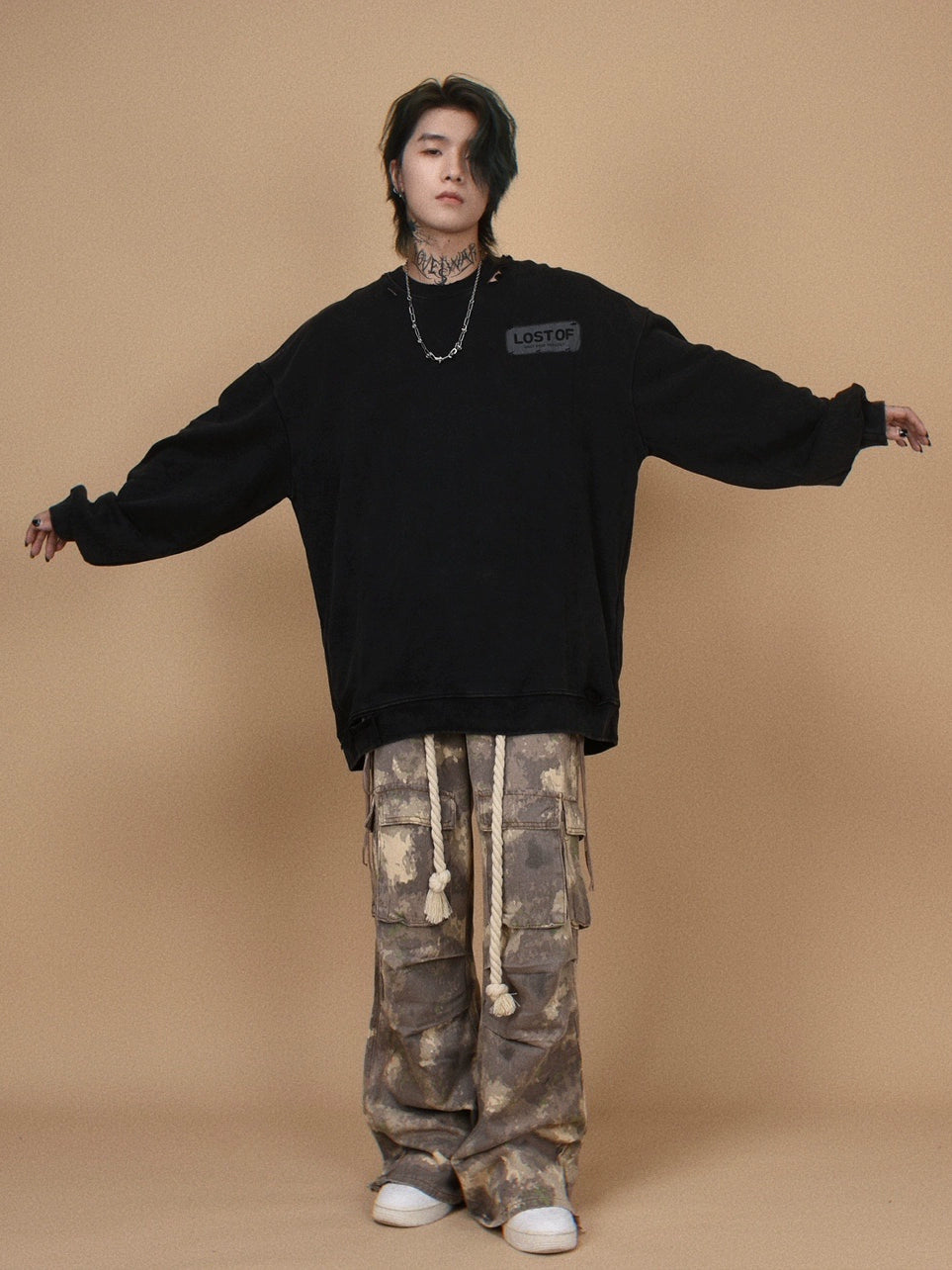 ネックダメージロングTシャツ BZ11785