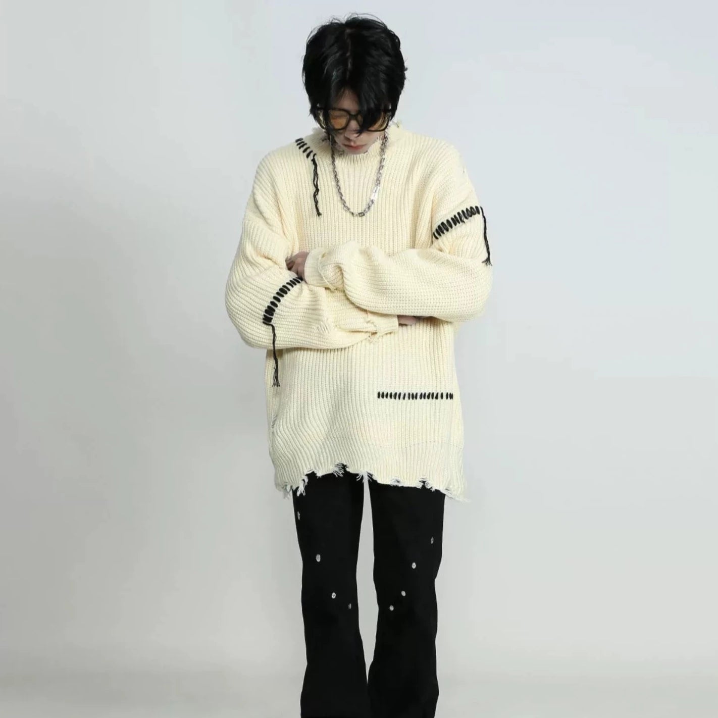 ステッチラインダメージニット BZ11747